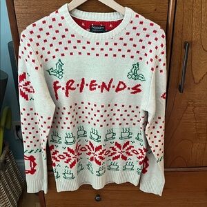 FRIENDS Festive Cream Sweater with Red and Green